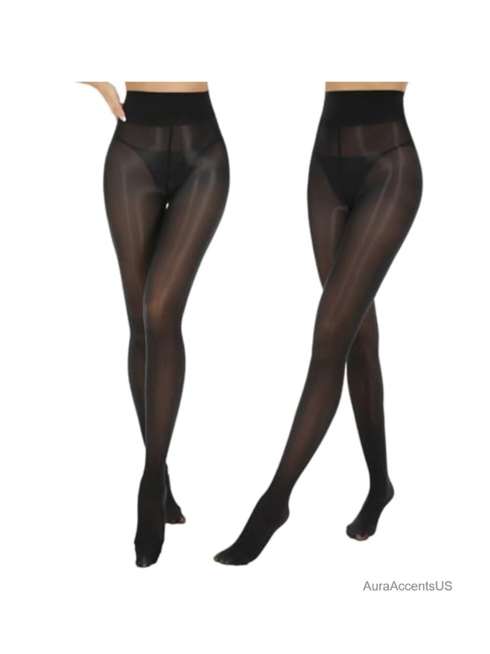 High Waist Shiny Sheer Tights Women Silk Oil Shimmer Pantyhose 2 Pairs 15D